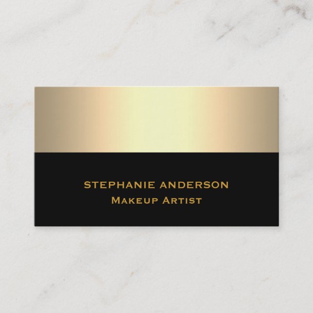 Bold and Elegant Black Gold Striped Makeup Artist Business Card (Front)