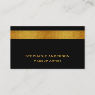 Bold and Elegant Black Gold Striped Makeup Artist Business Card