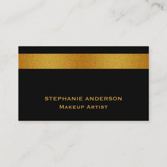 Bold and Elegant Black Gold Striped Makeup Artist Business Card (Front)