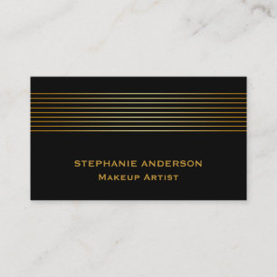 Bold and Elegant Black Gold Striped Makeup Artist Business Card