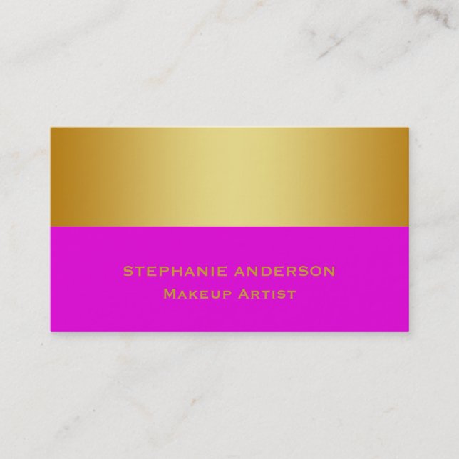 Bold and Elegant Purple Gold Striped Makeup Artist Business Card (Front)