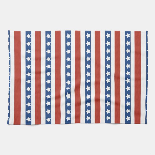 Bold and Fun 4th of July Stars and Stripes Pattern Tea Towel (Horizontal)