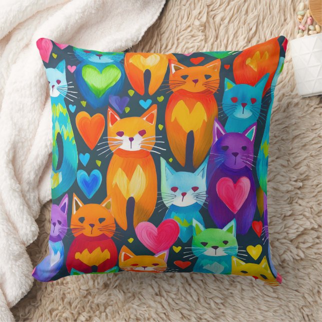 Bold and moody kittens watercolor pattern cushion (Blanket)