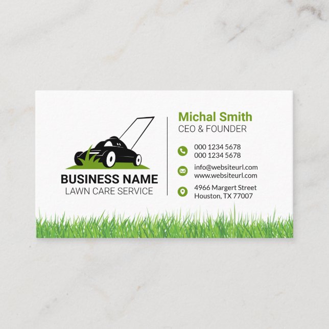 Bold and Professional Lawn Care mowing Business Card (Front)