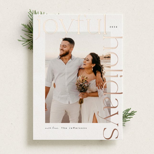 Bold and Shiny Modern Rose Gold Holiday Photo Card (Creator Uploaded)
