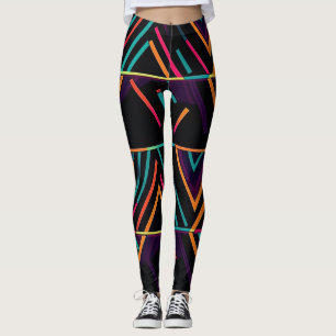 Bold and trendy colourful geometric 80s leggings