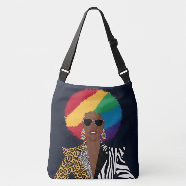 Bold and Vibrant Afro Chic Illustration Crossbody Bag (Front)