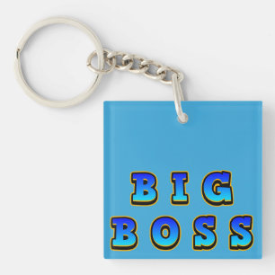 Bold and Vibrant Big Boss Text in Dynamic Blue Key Ring
