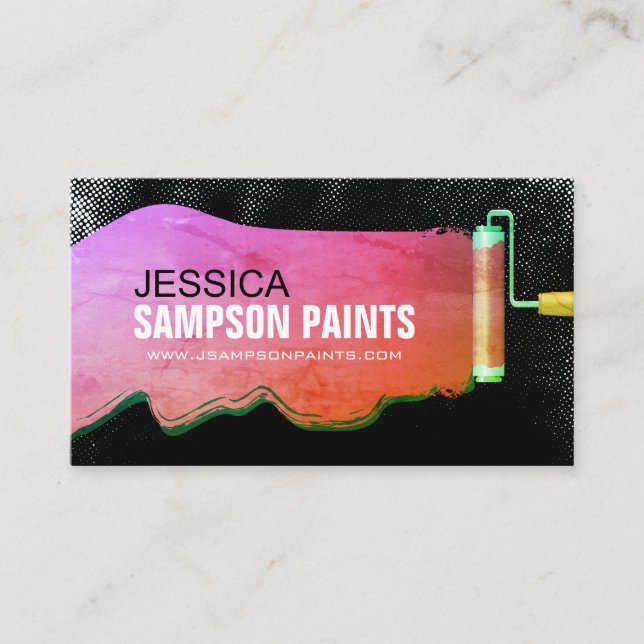 Bold and Vibrant Paint Roler Painter Business Card (Front)