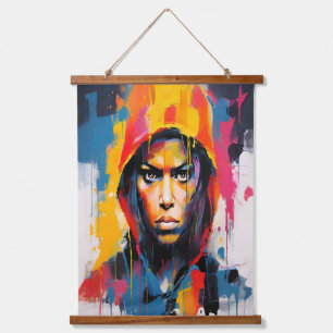 Bold and Vibrant Rebel Portrait – Abstract Art Hanging Tapestry