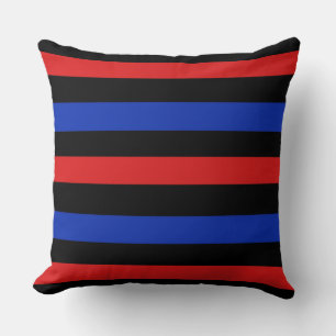Bold and vibrant red, black and blue stripes patte cushion