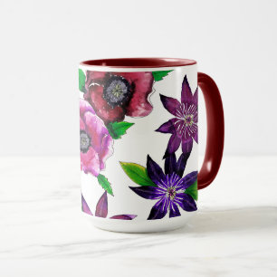 Bold Anemone & Clematis Watercolor Art Mug