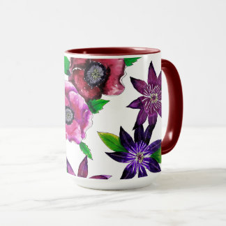 Bold Anemone & Clematis Watercolor Art Mug
