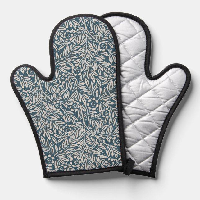 Bold Antique Style Foliage Floral Blue White  Oven Mitt (Front/Back)