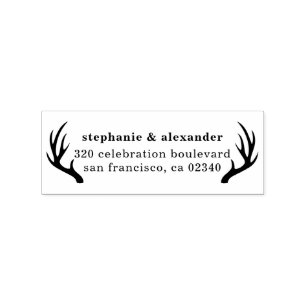 Bold Antlers Country Wedding Names Return Address Rubber Stamp
