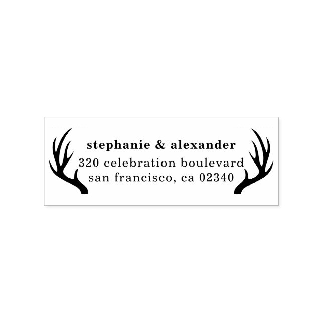 Bold Antlers Country Wedding Names Return Address Rubber Stamp (Imprint)