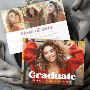 Bold any colour font 4 photo graduation announcement