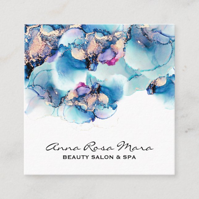 *~* Bold AP29 Turquoise Teal Gold Gilded Yummy Square Business Card (Front)