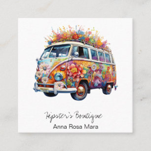 *~* Bold AP57 Boho QR Retro Vintage Flowers Square Business Card