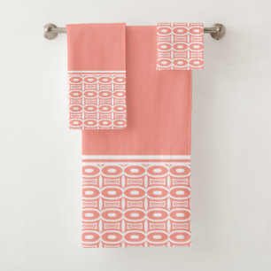 Bold Apricot and White Abstract Geometric Pattern Bath Towel Set