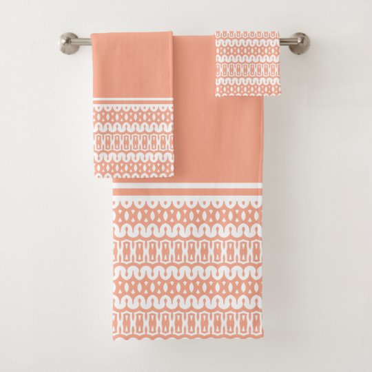 Bold Apricot and White Abstract Striped Pattern Bath Towel Set Zazzle