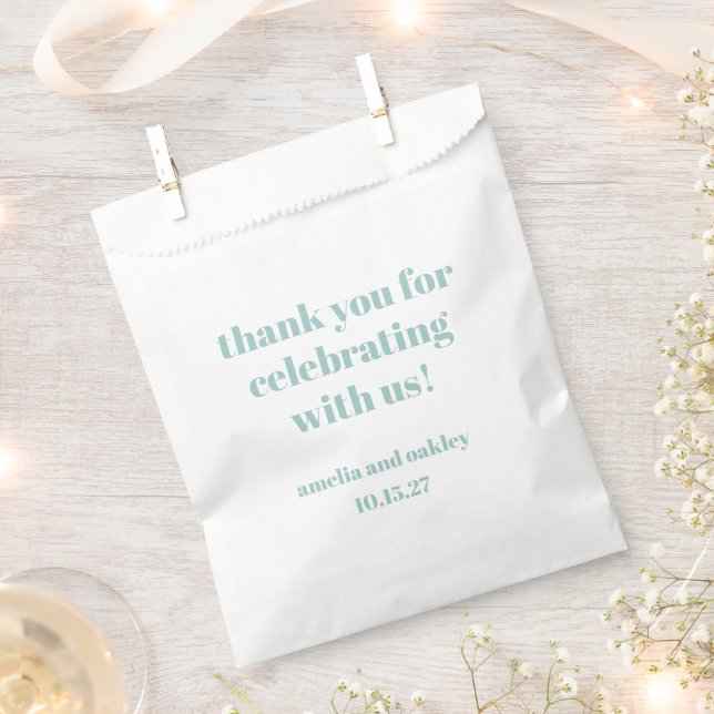 Bold Aqua Blue Retro Custom Wedding Thank You  Favour Bags (Clipped)