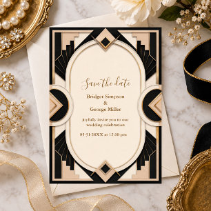 Bold Art Deco Luxe Wedding Black Gold Geometry Invitation
