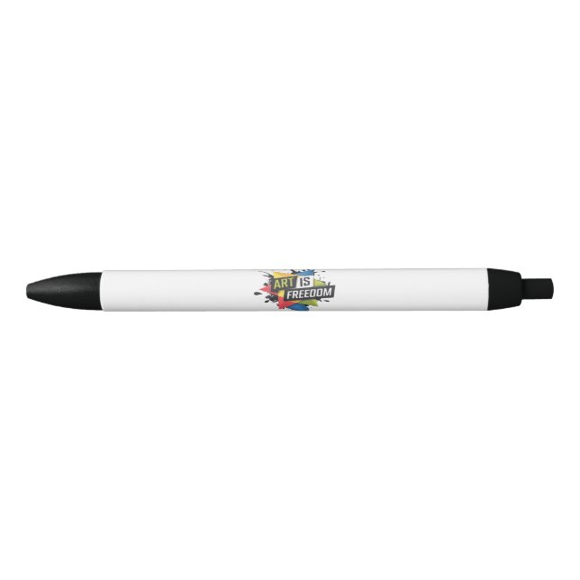 Bold "Art is Freedom" Creative Expression Design Black Ink Pen (Front)