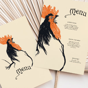 Bold Art Nouveau Rooster Menu Card