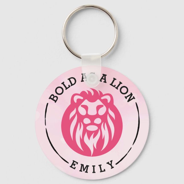 Bold As A Lion Keychain, Pink Lion Key Ring (Front)