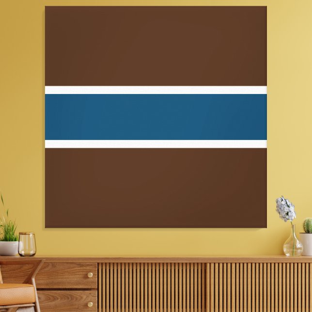 Bold Athletic Ocean Blue Deep Brown White Stripes Canvas Print (Insitu(LivingRoom))