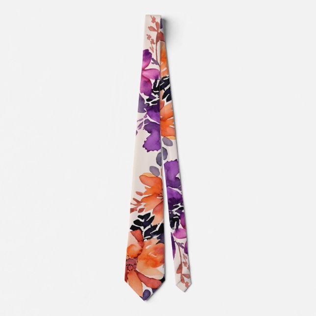 Bold Autumn Flowers Watercolor Lily Floral  Tie (Front)