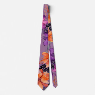 Bold Autumn Flowers Watercolor Lily Floral Tie