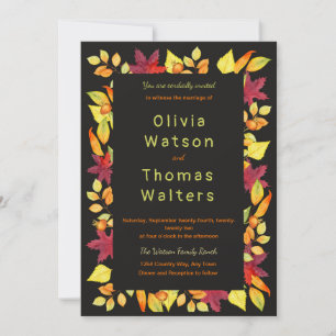 Bold Autumn Leaves Bordered Wedding Invitation