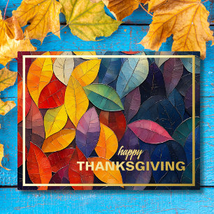 Bold Autumn Leaves Thanksgiving Foil Holiday Postcard