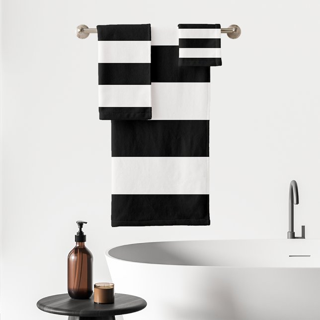 Bold Awning Stripes Black White Bath Towel Set (Creator Uploaded)