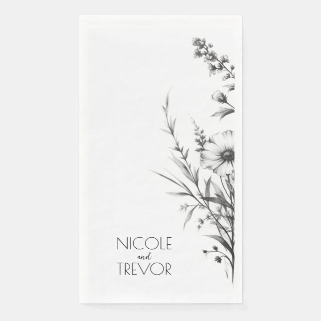 Bold B&W Wildflowers Napkin (Front)