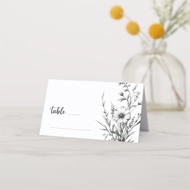Bold B&W Wildflowers Place Card (Front)