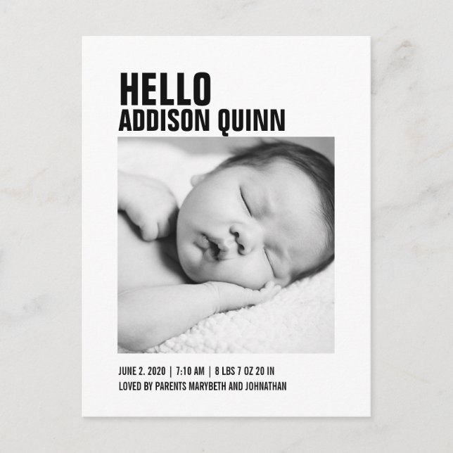 Bold Baby Photo Birth Announcement Postcard (Front)