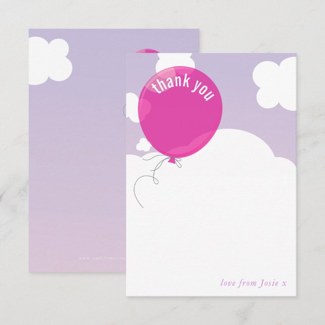 BOLD BALLOON thank you note purple sky pink Invitation (Front/Back)