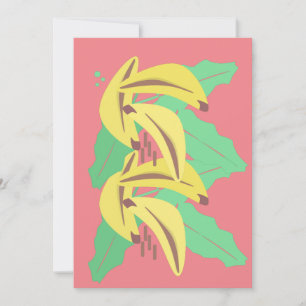 Bold Banana Bunches Yellow Pink Greeting Card