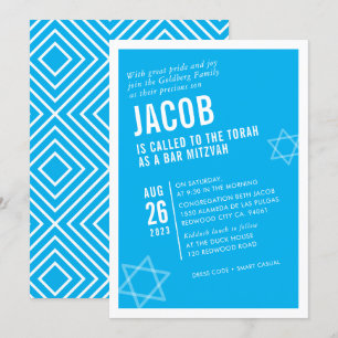 BOLD BAR MITZVAH simple modern angle aqua white Invitation