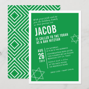 BOLD BAR MITZVAH simple modern angle green white Invitation