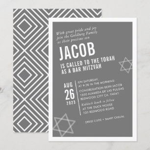 BOLD BAR MITZVAH simple modern angle grey white Invitation