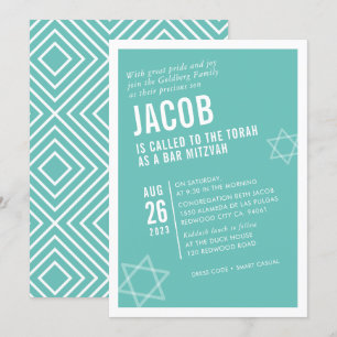 BOLD BAR MITZVAH simple modern angle mint white Invitation