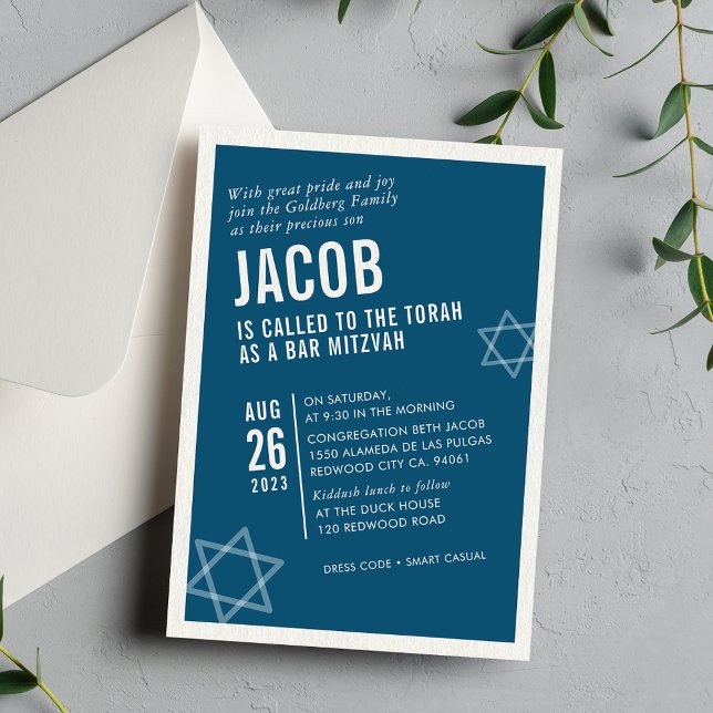 BOLD BAR MITZVAH simple modern angle navy white Invitation (Creator Uploaded)
