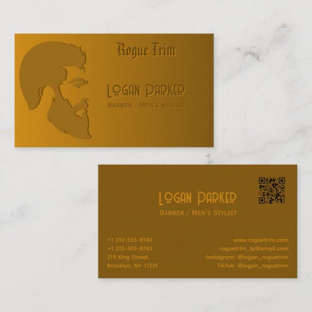 Bold Barber Shop Men's Stylist Bronze Business Card (Front/Back)