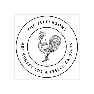 Bold Barnyard Chic Rooster Family Address Rubber Stamp