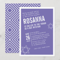 BOLD BAT MITZVAH cute modern angle lilac white