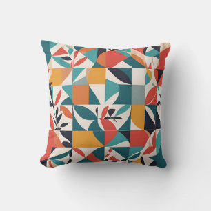 Bold Bauhaus Florals: Vibrant Geometric Design Cushion